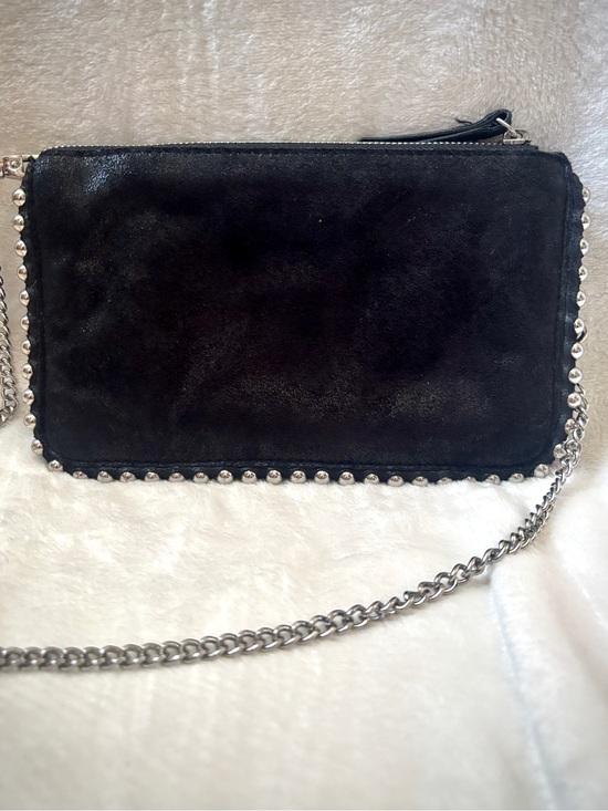 Zara Handbags - Zara Black Studded Crossbody Bag Silver Ball Chain Suede Look Clutch